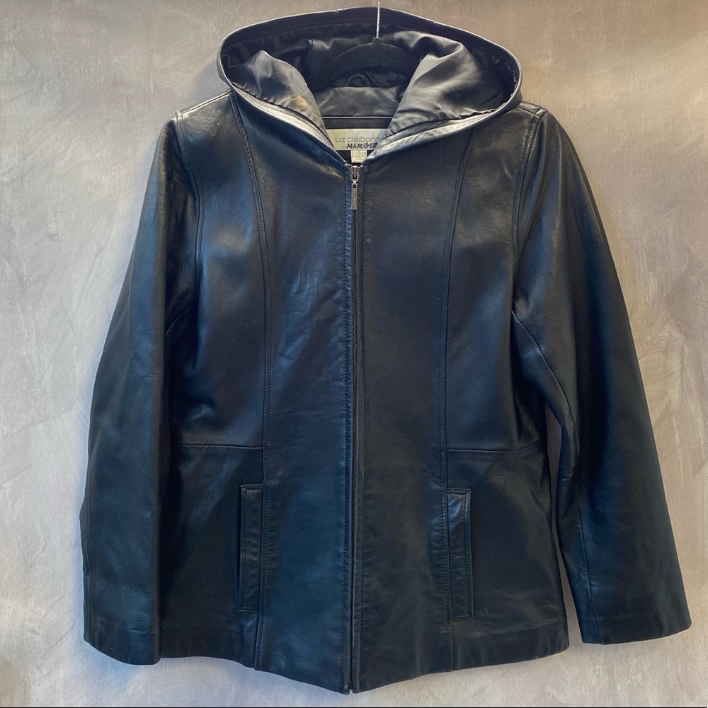 Genuine Leather Hooded Zip Up Jacket